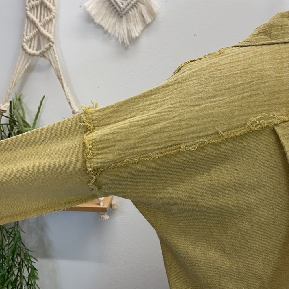 Free People L/S Mustard Top Collared V-Neck Cuffs - Picture 6 of 16